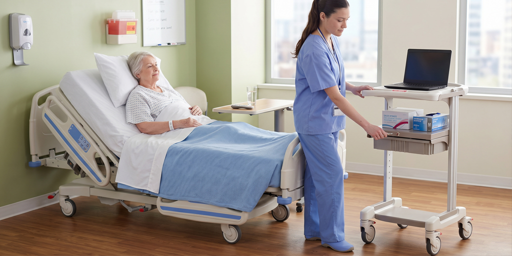 Metro nimbl small medical cart in a patient room