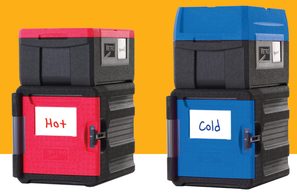 Two Mightylites, red container with the label "Hot" and blue container with the label "Cold".